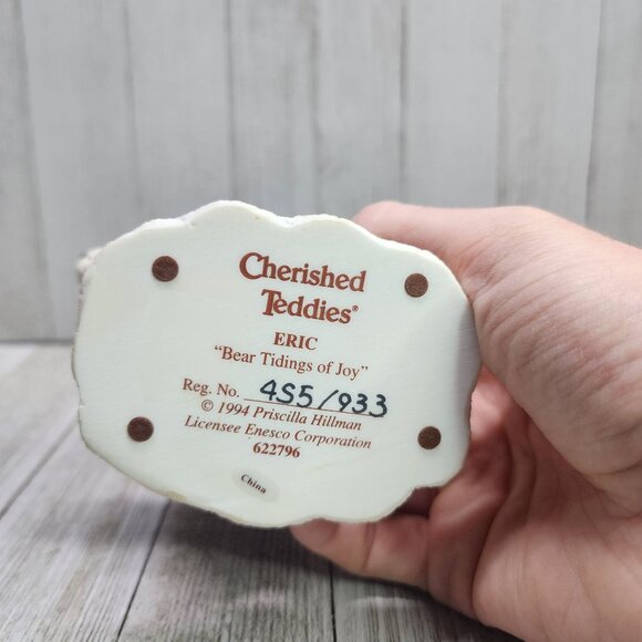 Vintage Cherished Teddies Eric Bear Tidings Of Joy Figurine 1994 #622796 - Picture 5 of 7